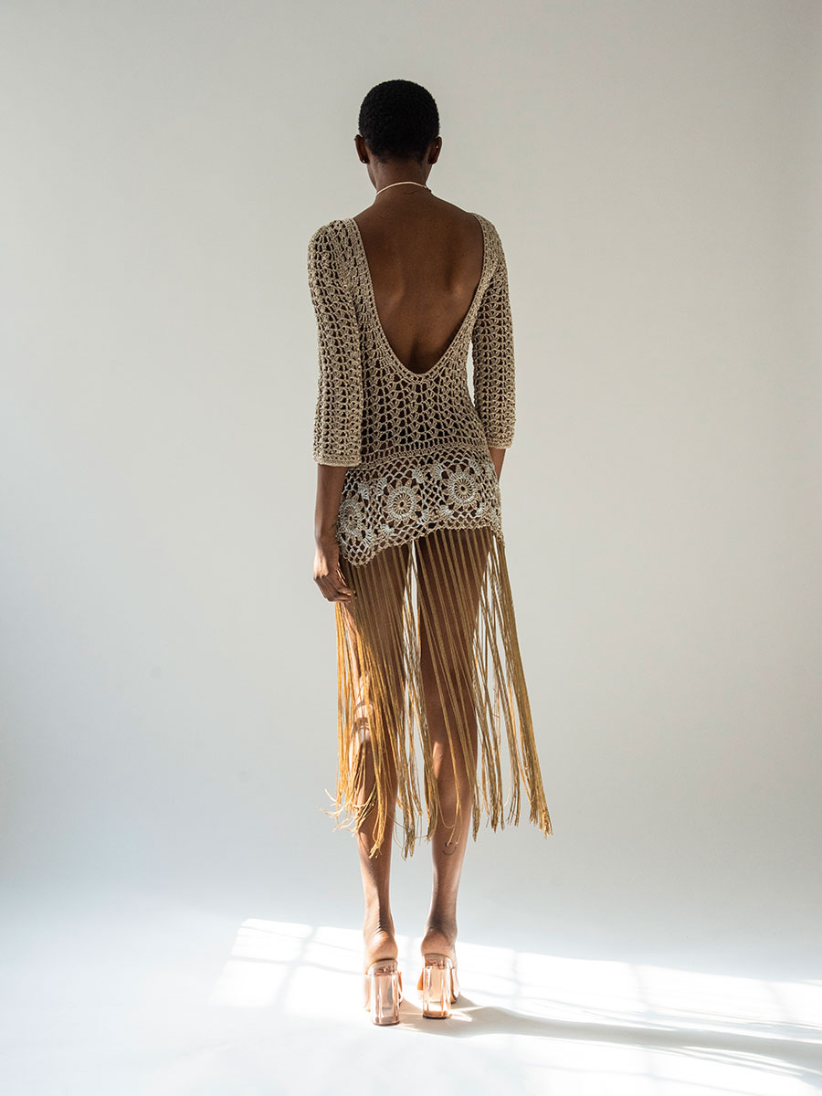 Square Motif  Mini Dress/Fringes  • Handmade Crochet