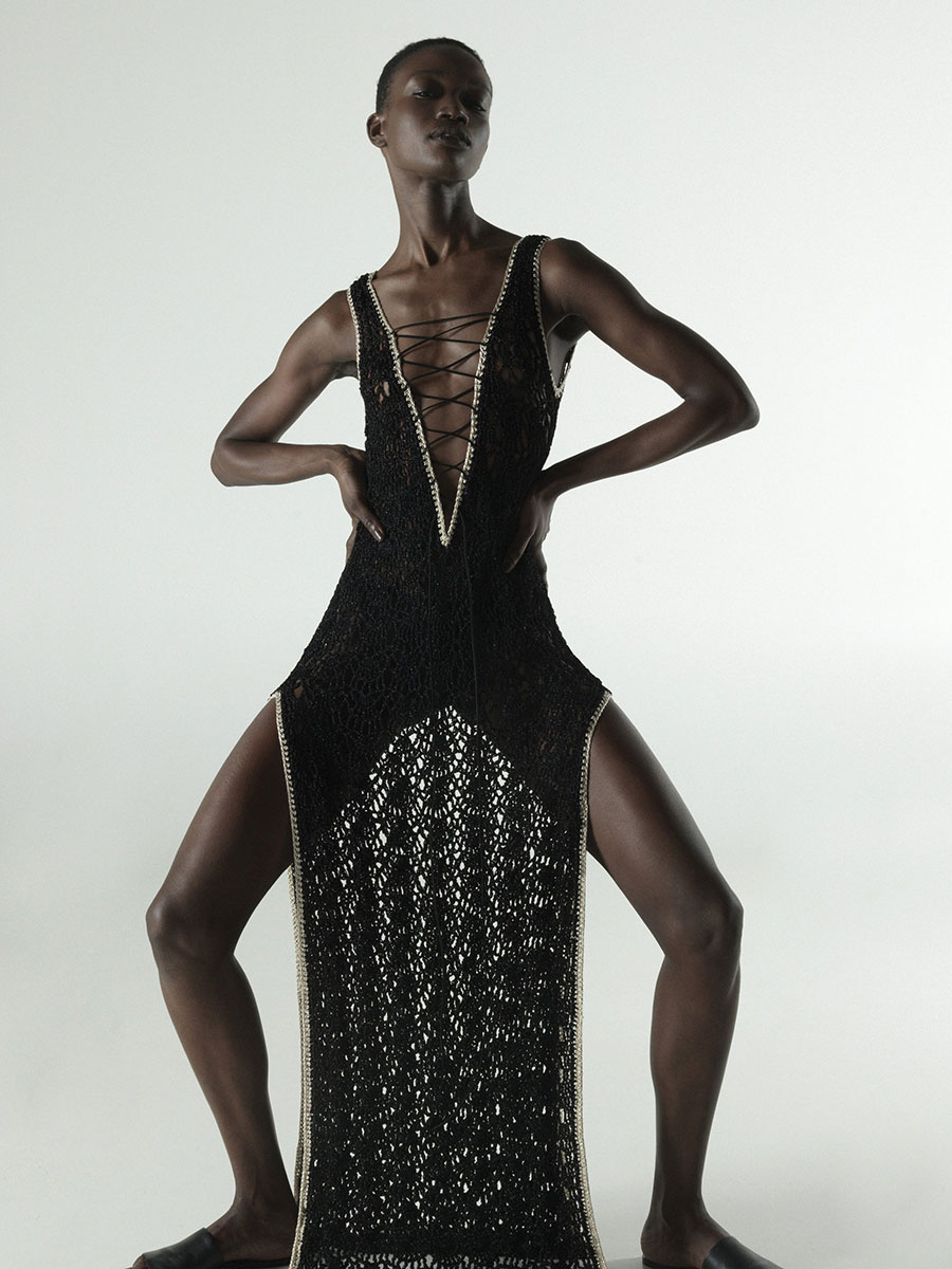 Shell Tank Deep V Long Dress